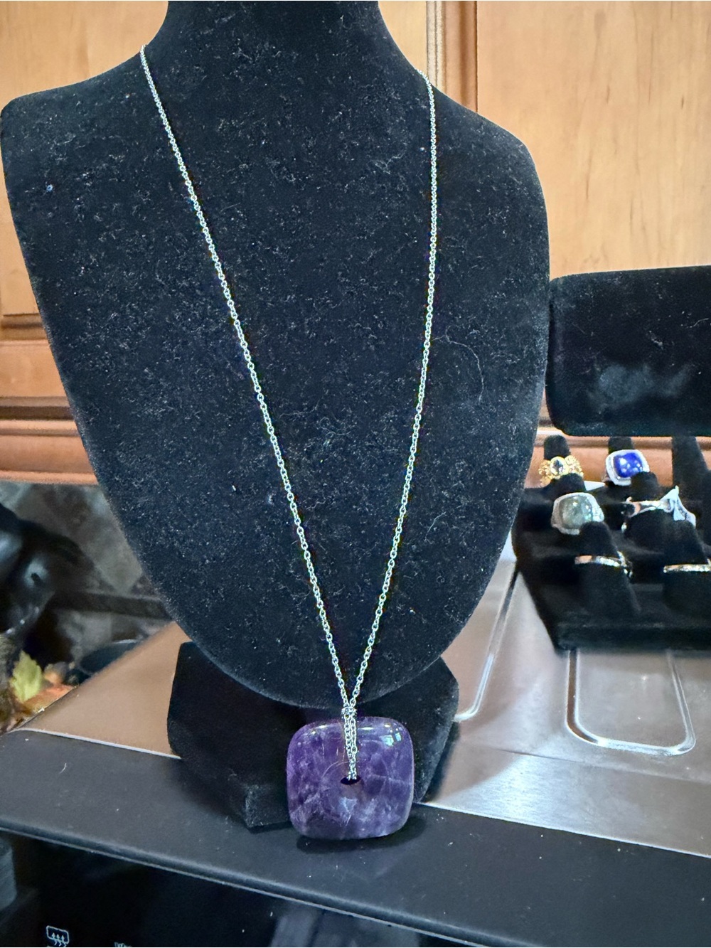 Genuine African Amethyst Pendant in Silvertone Modern/Minimalist Designer Look